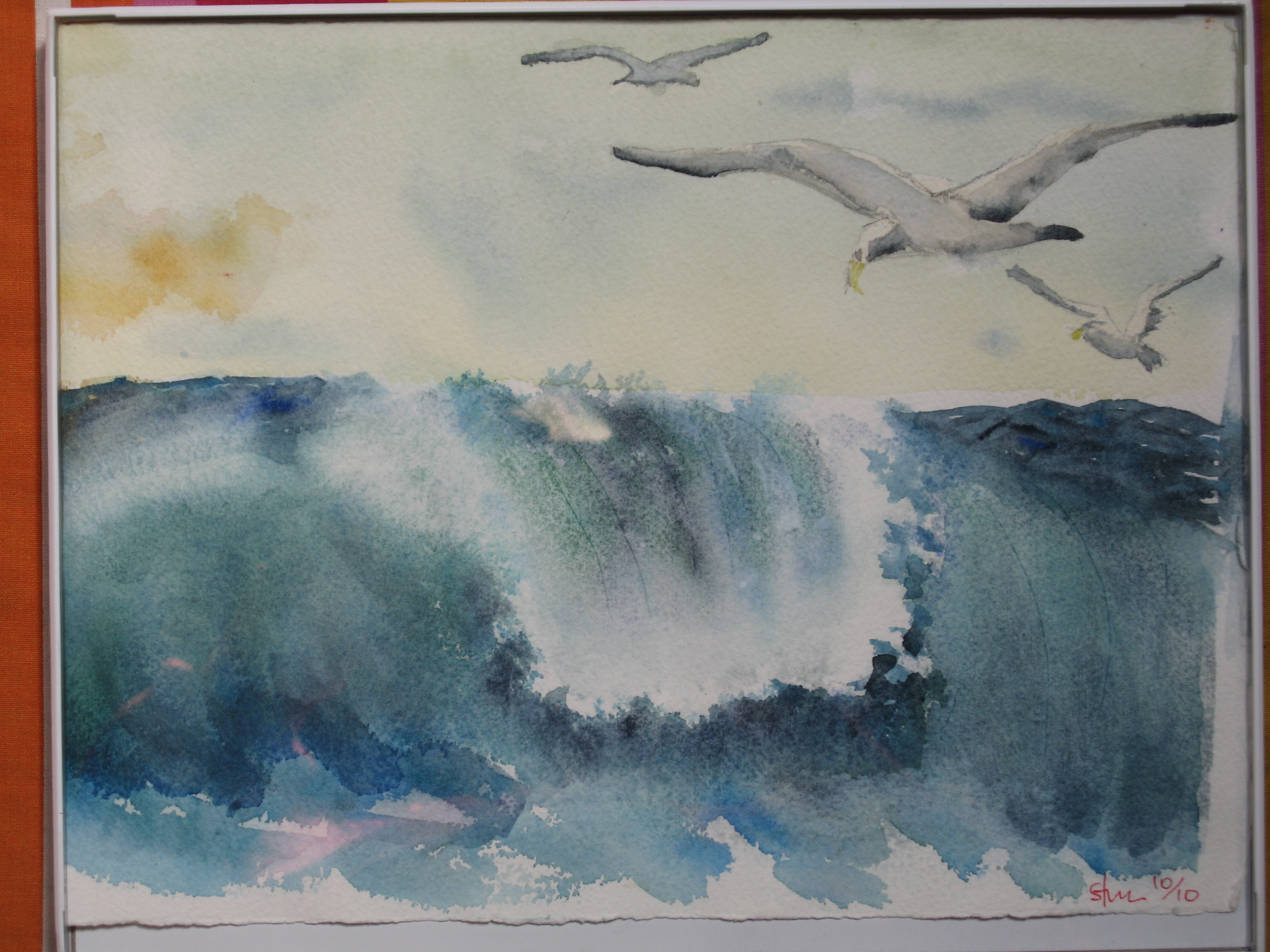 Gulls Over Waves